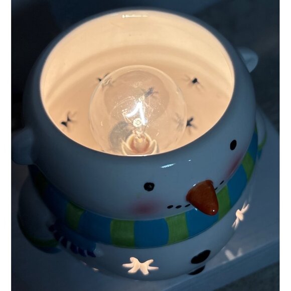 Partylite Scent Glow Snowman Ceramic Electric Wax Warmer Light-Up Stars 7" Tall - Picture 6 of 16
